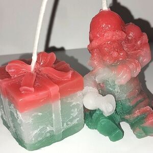 Hand crafted 2 piece holiday Santa's present candle set